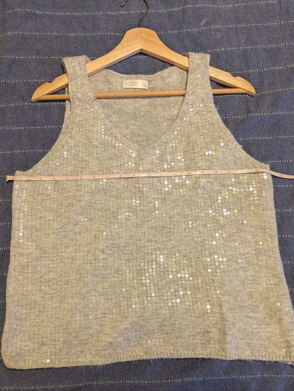 LC Lauren Conrad Gray Sequin Knit Tank Top, L